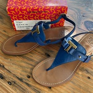 Tory Burch Size 8.5 Blue Leather Thong Wedge